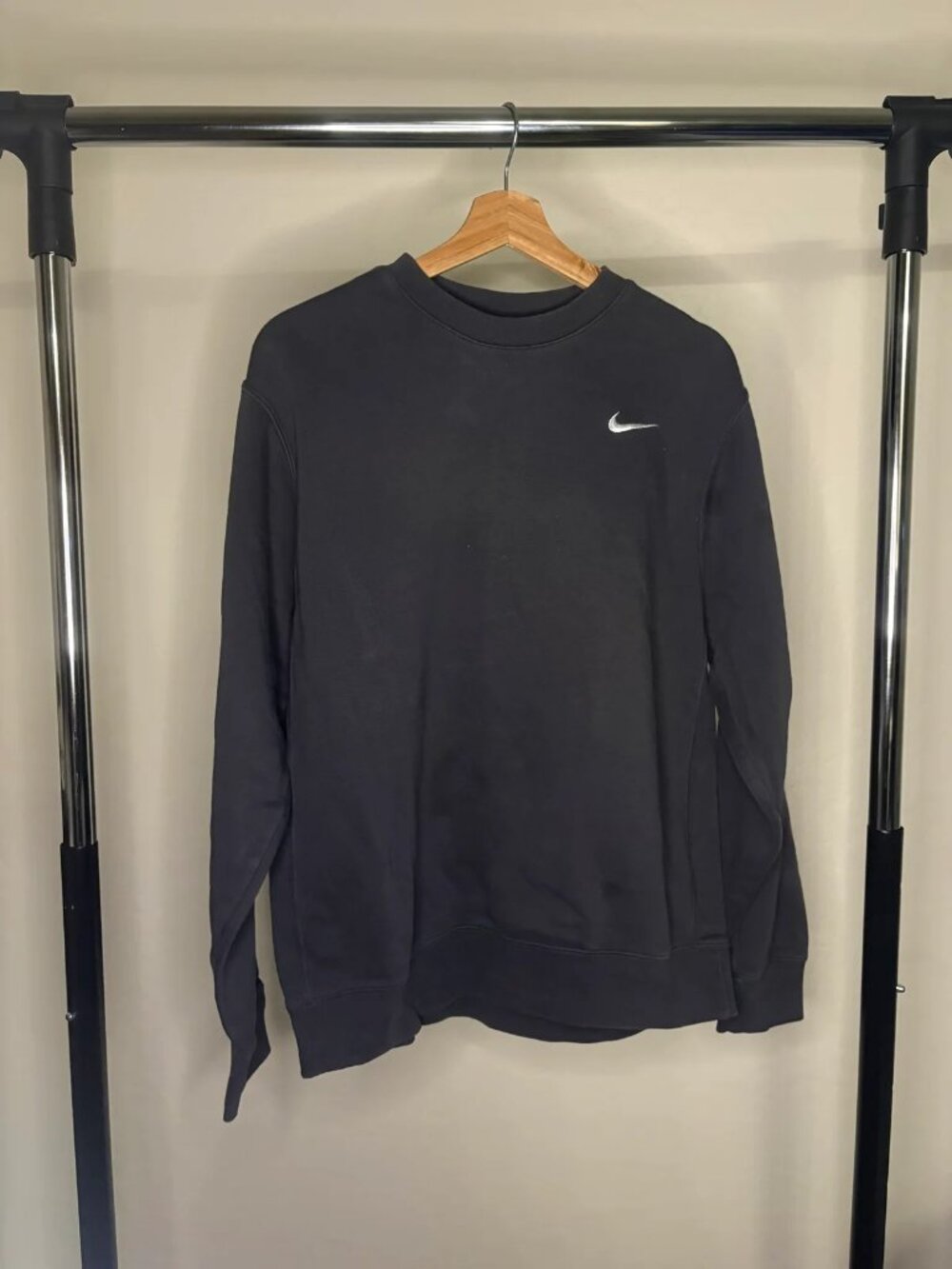 Nike Swoosh Embroidered Crewneck Sweatshirt Navy Black Fleece Mens L Y2K